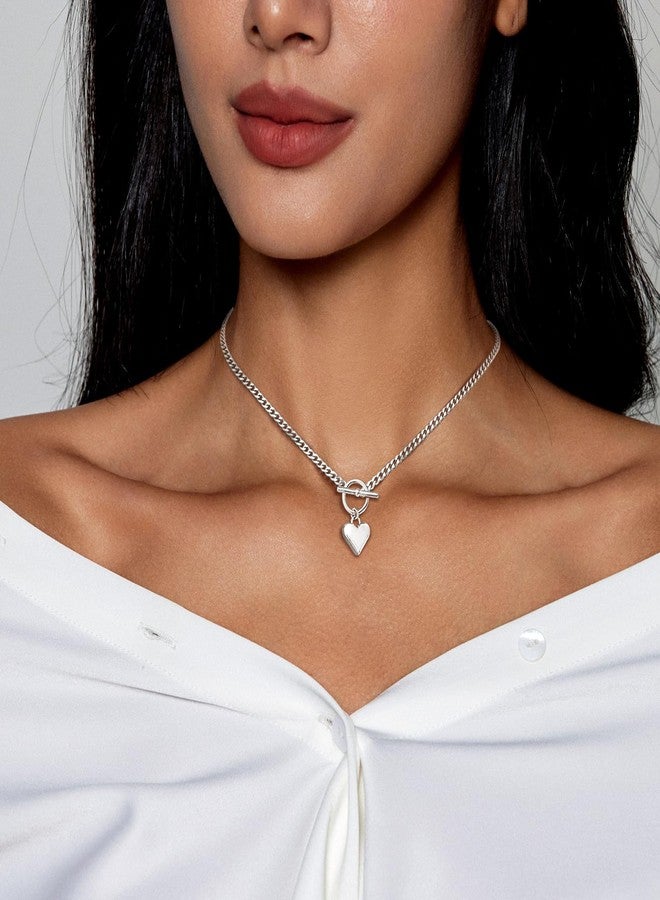 Zeffy Silver Chunky Puffy Heart Necklace Big Heart Chain Link Necklace Toggle Clasp Heart Charm Necklaces Birthday Christmas Gifts for Women Jewelry - Image 2